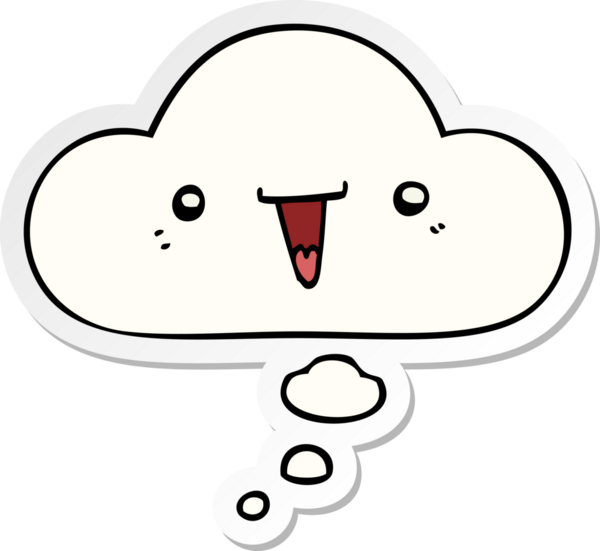 Düşünce baloncuğu olan sevimli çizgi film yüzü bir insan tarafından çizilmiş çıkartma gibi.