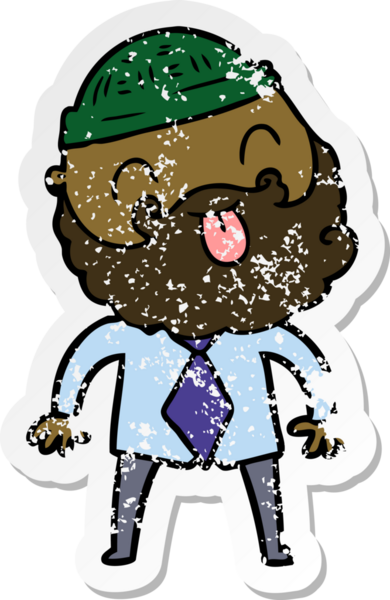 Bir insan tarafından çizilmiş şapka ve gömlekli sakallı bir adamın sıkıntılı çıkartması.