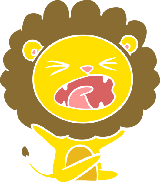 Bir insan tarafından çizilen düz renkli çizgi film aslanı öfke nöbeti geçiriyor.