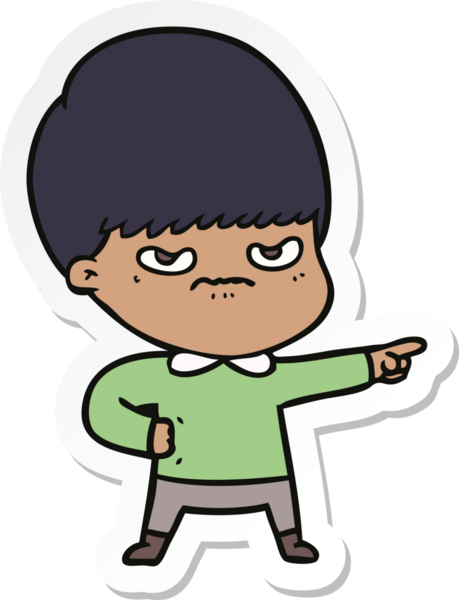 Bir insan tarafından çizilmiş kızgın bir çizgi film çocuğunun çıkartması.