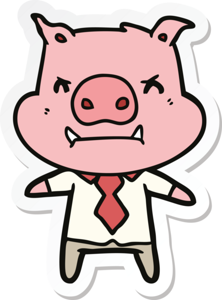 Bir insan tarafından çizilmiş kızgın bir domuz patronunun çıkartması.