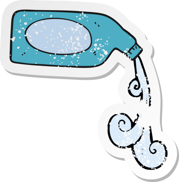 Bir insan tarafından çizilen temizlik ürününün retro depresif yapıştırması.