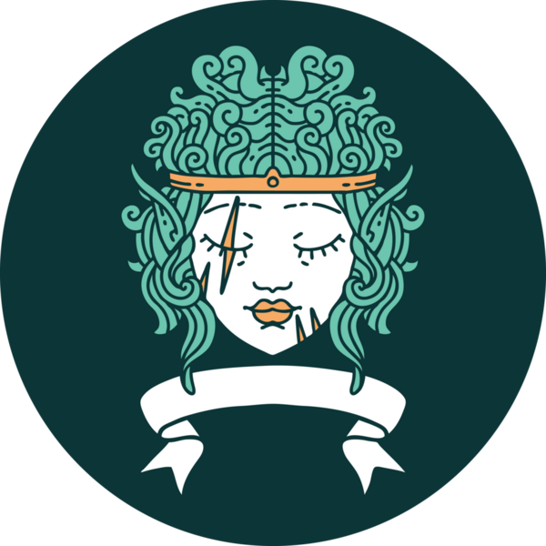 Elf barbar karakteri simgesi. Bir insan tarafından çizilmiş pankartıyla.