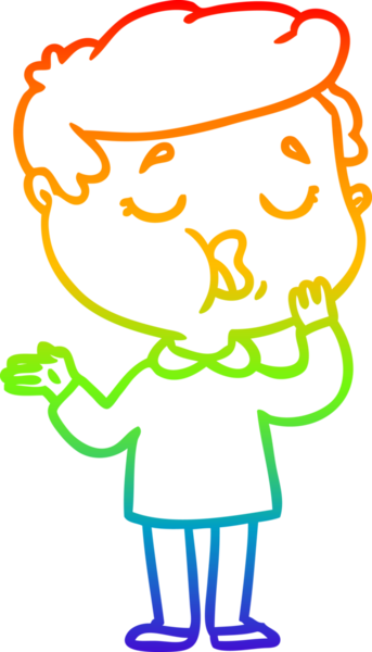 Gökkuşağı gradyan çizgi çizimi bir insan tarafından çizilen bir karikatür adamın çizimi