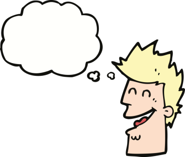 Bir insan tarafından çizilmiş düşünce balonlu mutlu adam çizgi filmi.