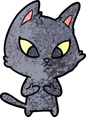 Bir insan tarafından çizilmiş kafası karışmış çizgi film kedisi.