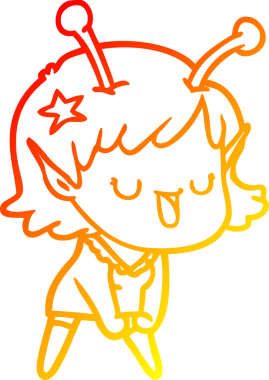 Bir insan tarafından çizilmiş mutlu bir uzaylı kız çizgi filmi.