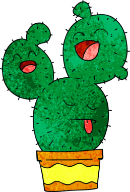 Bir insan tarafından çizilmiş tuhaf bir çizgi film kaktüsü.