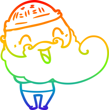 Gökkuşağı gradyan çizgisi sakallı mutlu bir adam ve bir insan tarafından çizilmiş kış şapkası.