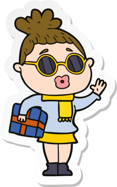 Bir insan tarafından çizilmiş güneş gözlüğü takan bir karikatür kadının çıkartması.