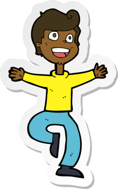 Bir insan tarafından çizilmiş heyecanlı bir çocuğun çıkartması.