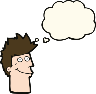 Bir insan tarafından çizilmiş düşünce balonlu mutlu adam çizgi filmi.