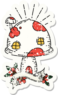 Bir insan tarafından çizilmiş eski dövme stili mantar yapıştırması.