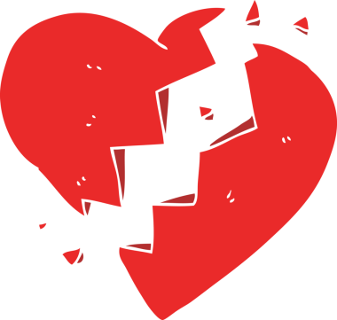 Bir insan tarafından çizilen kırık kalbin düz renk çizimi