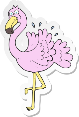 Bir insan tarafından çizilmiş flamingo karikatür çıkartması.
