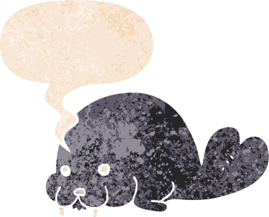 Grunge 'da konuşma baloncuğu olan sevimli karikatür deniz aygırı bir insan tarafından çizilmiş tedirgin geçmiş dokuma tarzı.