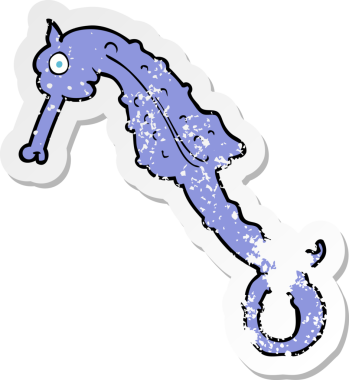 Bir insan tarafından çizilmiş karikatür deniz atının geriletilmiş çıkartması.