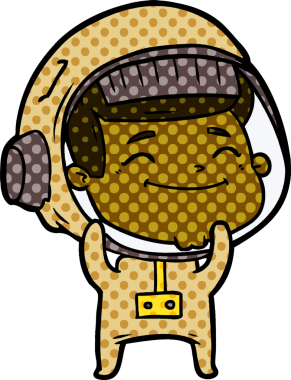 Bir insan tarafından çizilmiş mutlu astronot çizgi filmi.