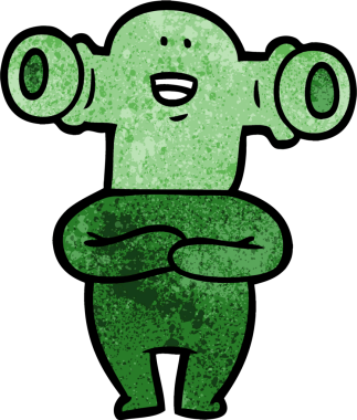 Bir insan tarafından çizilmiş dostane bir uzaylı çizgi filmi.