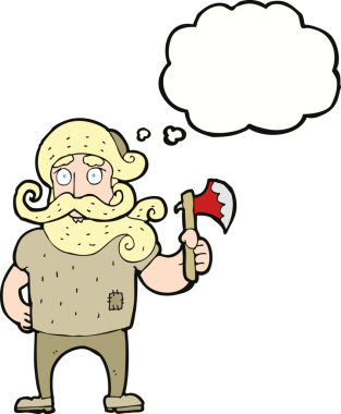 Bir insan tarafından çizilmiş baltalı bir oduncu.