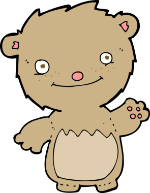 Bir insan tarafından çizilmiş oyuncak ayıyı sallayan çizgi film.