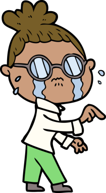 Bir insan tarafından çizilmiş gözlüklü, ağlayan bir kadın.