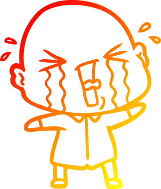 Bir insan tarafından çizilmiş, ağlayan kel bir adamın çizgi çizimi.