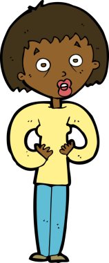 Bir insan tarafından çizilmiş kendine işaret eden karikatür kadını.