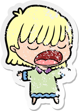 Bir insan tarafından yüksek sesle çizilmiş karikatür kadının sıkıntılı çıkartması.