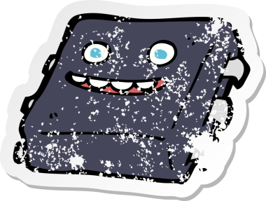 Bir insan tarafından çizilmiş karikatür bilgisayar çipinin gerilimli retro yapıştırması