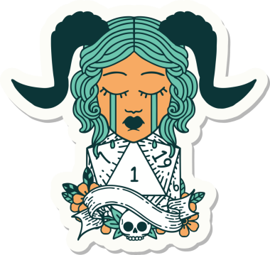 Ağlama etiketi, bir insan tarafından çizilmiş doğal bir D20 zar atışıyla bağlanmış.