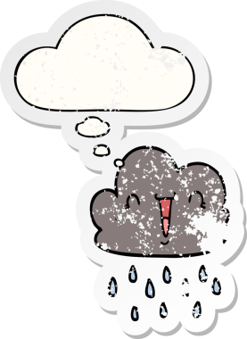 Düşünce baloncuklu karikatür fırtına bulutu bir insan tarafından çizilmiş yıpranmış bir çıkartma.