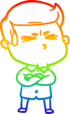 Bir insan tarafından çizilmiş terleyen bir çizgi film karakterinin çizimi.