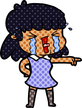 Bir insan tarafından çizilmiş ağlayan çizgi film kadını.