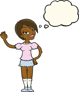 Bir insan tarafından çizilmiş düşünce balonlu bir kadın.