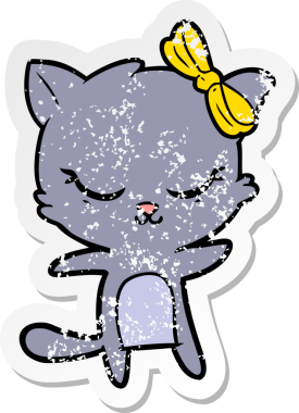 Bir insan tarafından çizilmiş şirin bir çizgi film kedisinin sıkıntılı çıkartması.