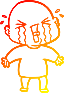 Bir insan tarafından çizilmiş, ağlayan kel bir adamın çizgi çizimi.