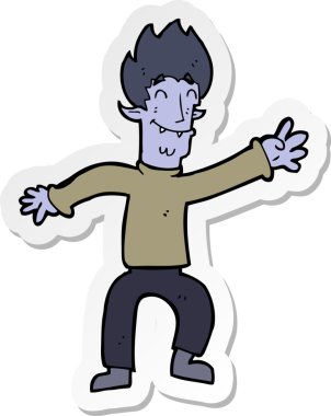 Bir insan tarafından çizilmiş mutlu bir vampir adamın çıkartması.