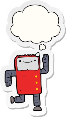 Düşünce baloncuğu insan tarafından çizilmiş bir çıkartma olan çizgi film robotu.