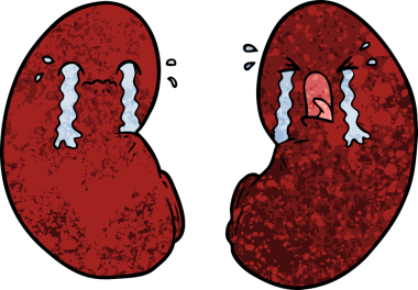 Bir insan tarafından çizilen karikatür böbrekleri ağlıyor.