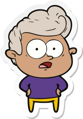 Bir insan tarafından çizilmiş, dik dik bakan bir çizgi film çıkartması.