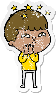 Bir çizgi filmin sıkıntılı çıkartması Bir insan tarafından çizilmiş hayret verici bir çocuk