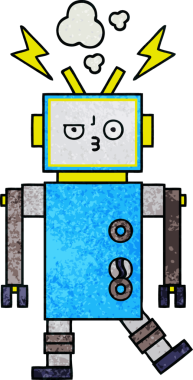 Bir insan tarafından çizilmiş bir robotun retro grunge dokusu