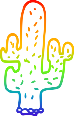 Bir insan tarafından çizilmiş bir kaktüsün gökkuşağı gradyanı çizimi