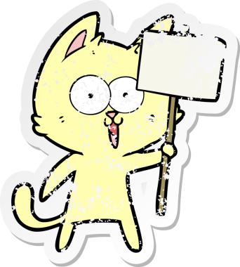 Bir insan tarafından çizilmiş tabelalı komik bir çizgi film kedisinin sıkıntılı çıkartması.