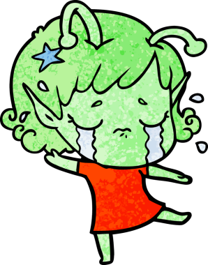 Bir insan tarafından çizilmiş ağlayan uzaylı kız çizgi filmi.