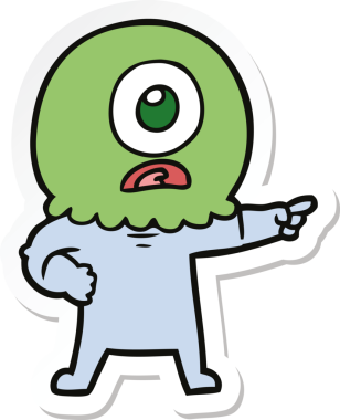 Bir insan tarafından çizilmiş uzaylı uzay adamının çizdiği bir çizgi film çıkartması.