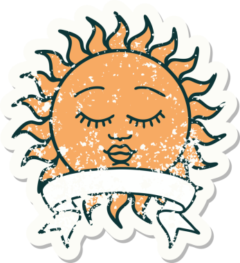 Bir insan tarafından çizilmiş güneşli eski bir etiket.