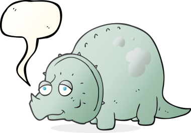 Bir insan tarafından çizilmiş serbest konuşma balonu karikatürü dinozor.