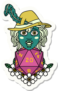 Bir insan tarafından çizilmiş 20 zarlı yarım ork şairin çıkartması.